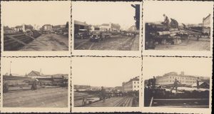 Lot de 6 fotografii din Mediaș, descărcarea în gară a țevilor pentru sonde, anii 1930