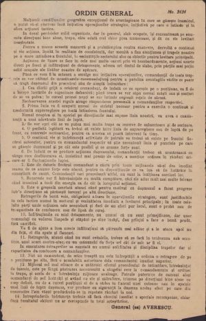 Ordinul general numărul 2424 al generalului Averescu, după subiect și ton databil circa anul 1916