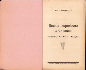 Școala superioară țărănească, Înfăptuirea dela Poiana-Campina de Gh Dumitrescu, 1936, Tipografia Unirea, Ploiești