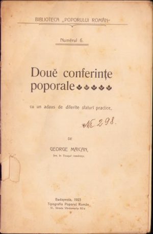 Doue conferințe poporale de George Maican, 1903, Tipografia Poporul român, Budapesta