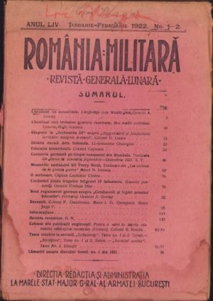 România militară, număr dublu, 1-2, ianuarie-februarie 1922
