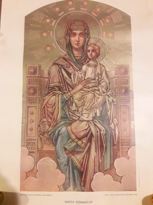 Litografie Maica Domnului, reproducere după o pictură de Costin Petrescu, 1929, Atelierele Marvan, București