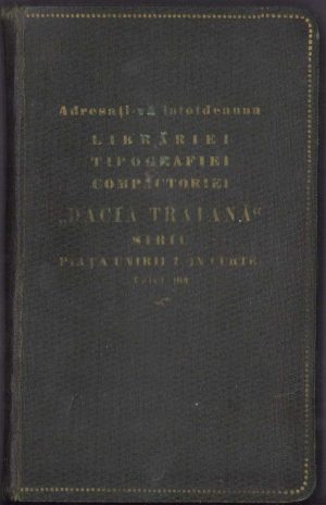 Carnet de notițe cu reclama Librăriei, tipografiei și compactoriei Dacia Traiană din Sibiu pe copertă.
