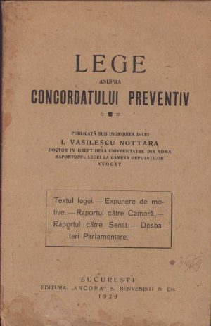 Lege asupra concordatului preventiv, 1929, Editura Ancora, București