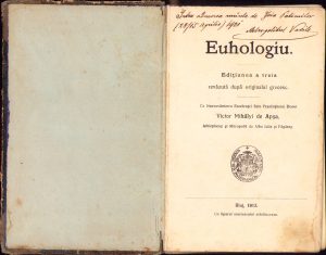 Notă și semnătura mitropolitului român greco-catolic Vasile Suciu, 1921, pe un Euhologiu tipărit la Blaj în anul 1913