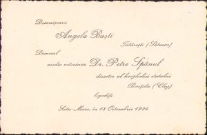Invitație la nunta dr Petre Spânul, directorul hergheliei statului de la Bonțida, județul Cluj, 1926, Satu-Mare