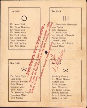 Buletin de vot pentru alegerile din anul 1933, specimen eliberat pentru candidați