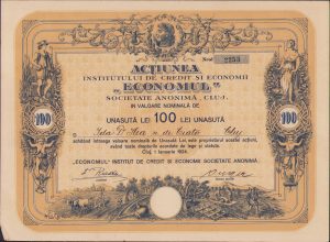 Acțiune a Institutului de Credit și Economii Economul din Cluj, 1924