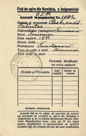 Fișă de ieșire din România a imigrantului, perioada regalității