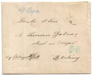 Scrisoare manu propria George Popa dată la Beliu în 17 iulie 1897 și expediată din Uileacu de Beiuș militantului pentru drepturile naționale ale românilor, Lucian Bolcaș, la Vălanii de Beiuș