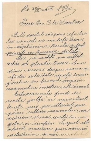 Lot de trei scrisori expediate în anul 1906 de Lazăr Suciu, membru al corpului profesoral din Sibiu către Pavel Oprișa, profesor la gimnaziul din Brad, județul Hunedoara, privitor la organizarea unei serii de concerte destinate strângerii de donații pentru ridicarea liceului românesc ortodox din Brad