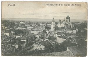 Ploești, vederea generală cu Biserica Sfta Vinerea, carte poștală