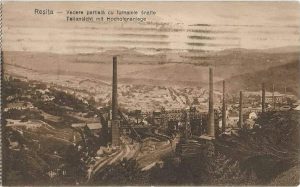 Reșița, vedere parțială cu furnalele înalte, carte poștală