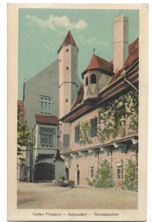 Sibiu, curtea Primăriei, carte poștală