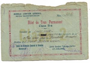 Marele Cartier General, bilet de tren permanent cu orice tren, cu începere de la 1 mai 1919 până la demobilizarea armatei
