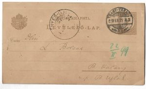 Coriolan Pop, carte poștală scrisă olograf, expediată în anul 1899 de la Oradea către Lucian Bolcaș la Vălanii de Beiuș