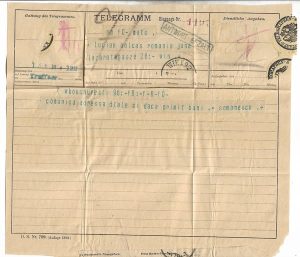 Telegramă expediată în anul 1899 de Sava Șomănescu, finanțatorul studiilor lui Lucian Bolcaș, către cel din urmă