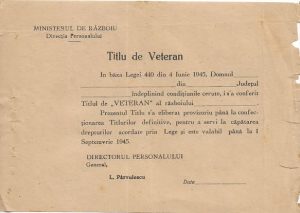 Formular pentru acordarea titlului de veteran, perioada regalității