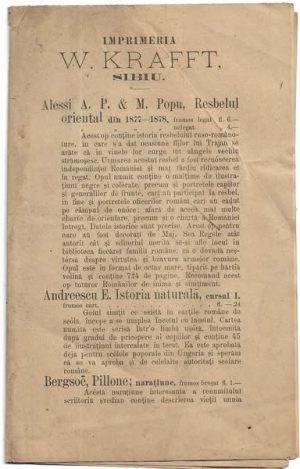 Reclama Imprimerie W Krafft din Sibiu, circa anul 1888