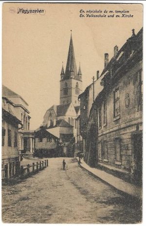 Nagyszeben, Ev népiskola és ev templom, carte poștală