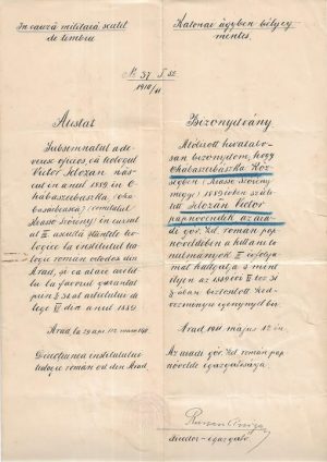 Semnătura episcopului de Oradea, Roman Ciorogariu, pe un document din anul 1911, Arad, din perioada în care își desfășura activitatea în acest oraș