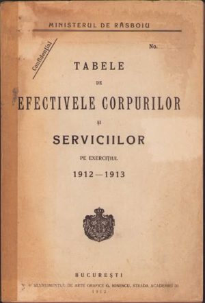 Tabele de efectivele corpurilor și serviciilor pe exercițiul 1912-1913, 1912