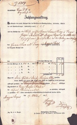 Ordin de plată, 1853, Târgu Lăpuș, Maramureș, limba germană