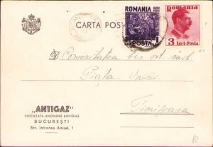 Carte poștală cu antetul firmei Antigaz cu formular de comandă pentru mască contra gazelor