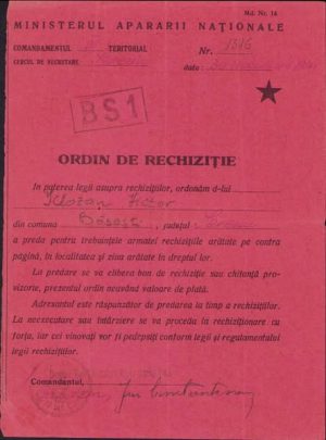 Ordin de rechiziție, 1941, Regimentul 1 Mehedinți nr 17 Știrbei Vodă