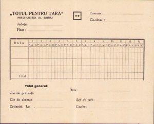 Formular pentru activitatea cuibului, Partidul Totul pentru Țară, Sibiu