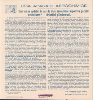 Afiș Liga Apărării Aerochimice, anii 1930 - Cum să ne apărăm în caz de atac aerochimic împotriva gazelor otrăvitoare? - Orientări și îndemnuri