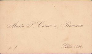 Maria P Cosma, născută Romanu, carte de vizită din anul 1896, Sibiu