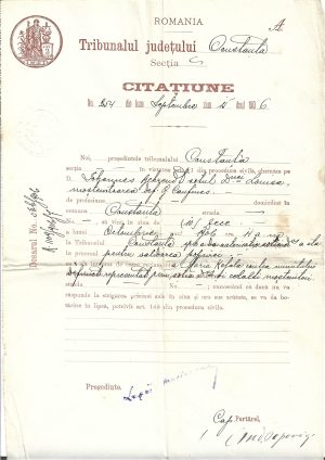 Citațiune, 1906, Tribunalul județului Constanța