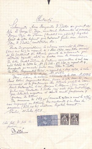 Chitanță pentru bunurile primite de la executorul testamentar, 1924, Vaslui