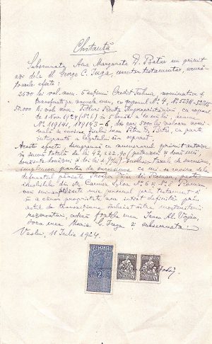 Chitanță pentru bunurile primite de la executorul testamentar, 1924, Vaslui