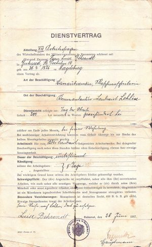 Dienstvertrag, Militär-Verwaltung in Rumänien/Contract de angajare, Administrația militară (germană) în România, 1917