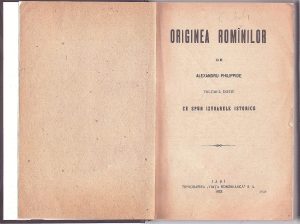 Originea romînilor de Alexandru Philippide, 1923, Tipografia Viața Românească, Iași, volumul I, coperțile și legătura refăcute