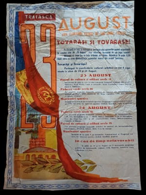 Afiș miting și demonstrație de 23 august, Timișoara, perioada comunistă