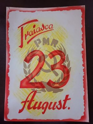 Material de propagandă comunistă, Trăiască 23 August și cu stema PMR