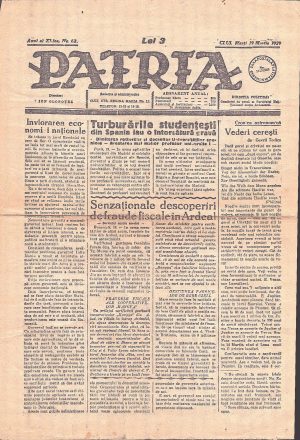 Patria, 62/1929, organ al Partidului Național Țărănesc, Cluj