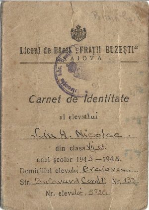 Carnet de identitare al elevului, Liceul Frații Buzești, Craiova, 1943