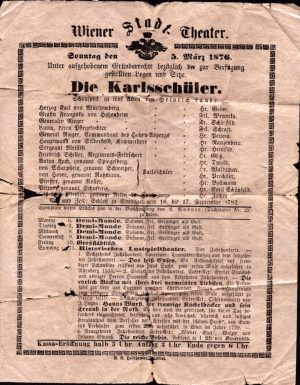 Die Karlschüler, 1876, program Wiener Stadt Theater