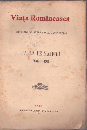 Viața Romînească, tabla de materii 1906-1911, Iași, 1912