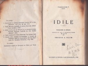 Idile de Theocrit, traducere în versuri însoțită de de o introducere și note de Teodor A Naum, 1927