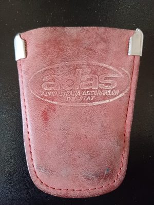 Portchei inscripționat ADAS Administrația Asigurărilor de Stat, din piele, perioada comunistă