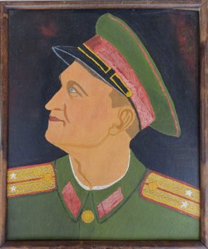 Ofițer român din perioada RPR, pictură pe placaj, cu ramă