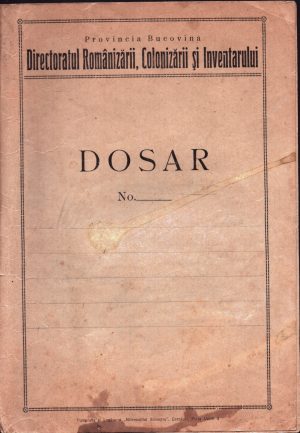 Directoratul Românizării, Colonizării și Inventarului, Provincia Bucovina, dosar cu antet