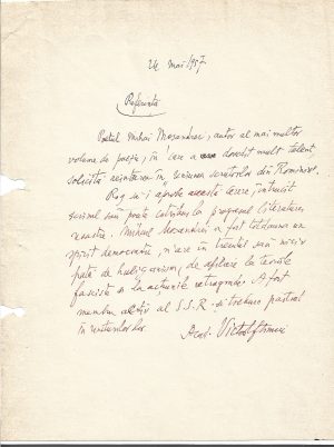 Document scris și semnat olograf de Victor Eftimiu, 1957