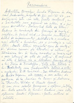 Document scris și semnat olograf de Zoe Dumitrescu Bușulenga