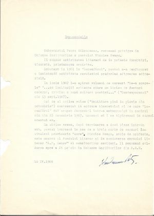 Semnătura olografă a scriitorului Petre Sălcudeanu, 1968
